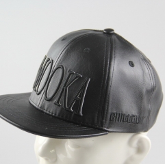 Customized 3D Embroidery 6 Panel Pu Leather Hip-hop Hat Black FLat Snapback Cap Hats