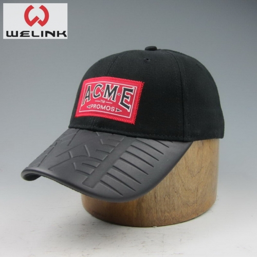 PU Leather Brim Patch Logo Embroidery Dad Cap