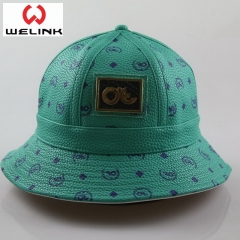 Multicolor Unisex PU Leather Short Brim Floppy Metal Patch Bucket Hat