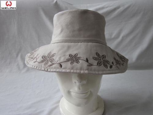 Embroidery Flower Printing Flat Top Bucket Cap Fisherman Hat